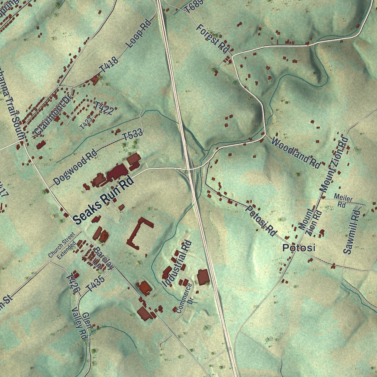 Second close-up of the map of Springfield, York County, Pennsylvania print showing more streets and buildings