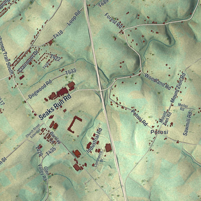 Second close-up of the map of Springfield, York County, Pennsylvania print showing more streets and buildings