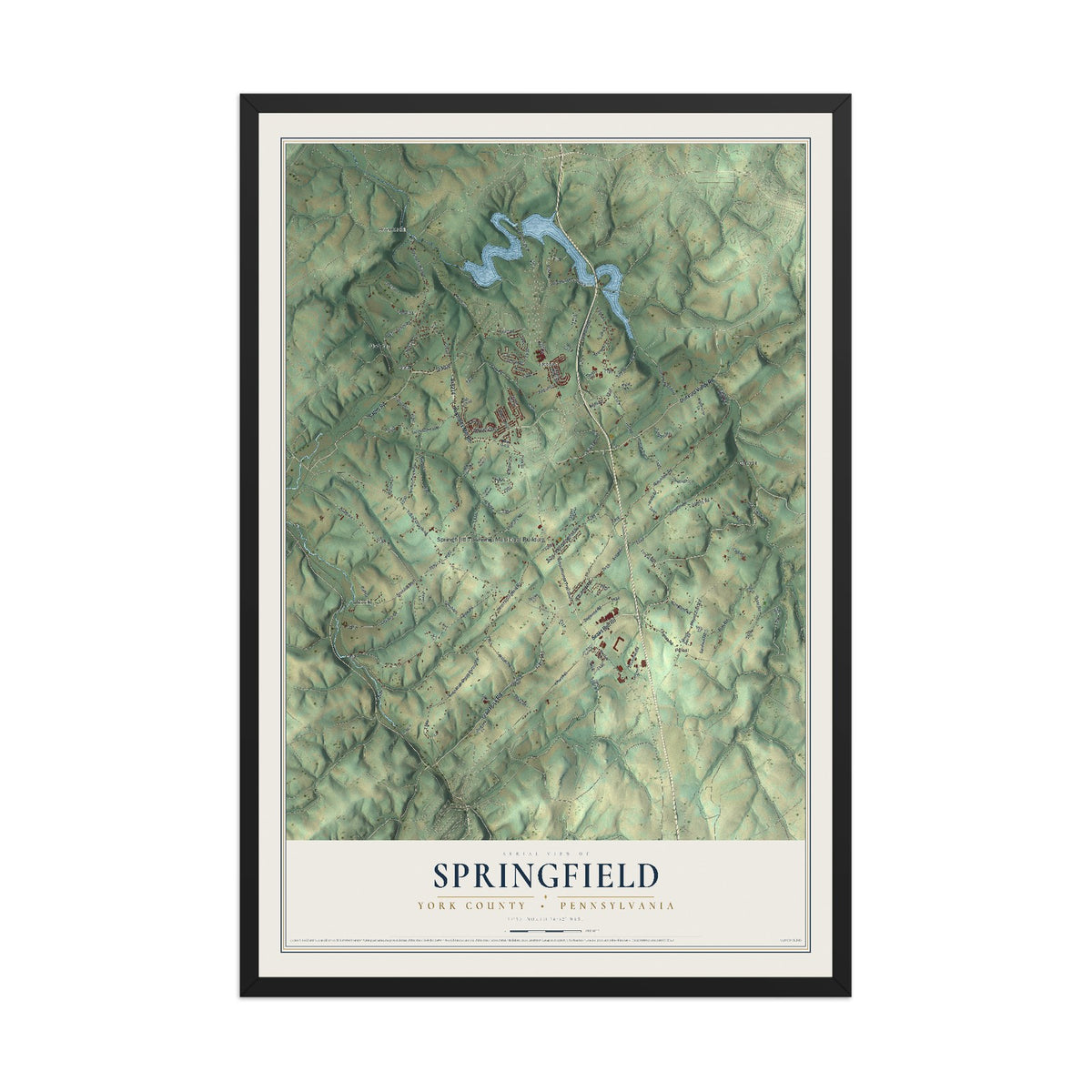 Map of Springfield, York County, Pennsylvania, 12 x 18 inch print in a black wood frame