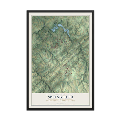 Map of Springfield, York County, Pennsylvania, 12 x 18 inch print in a black wood frame