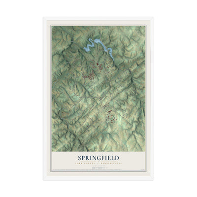 Map of Springfield, York County, Pennsylvania, 12 x 18 inch print in a white wood frame