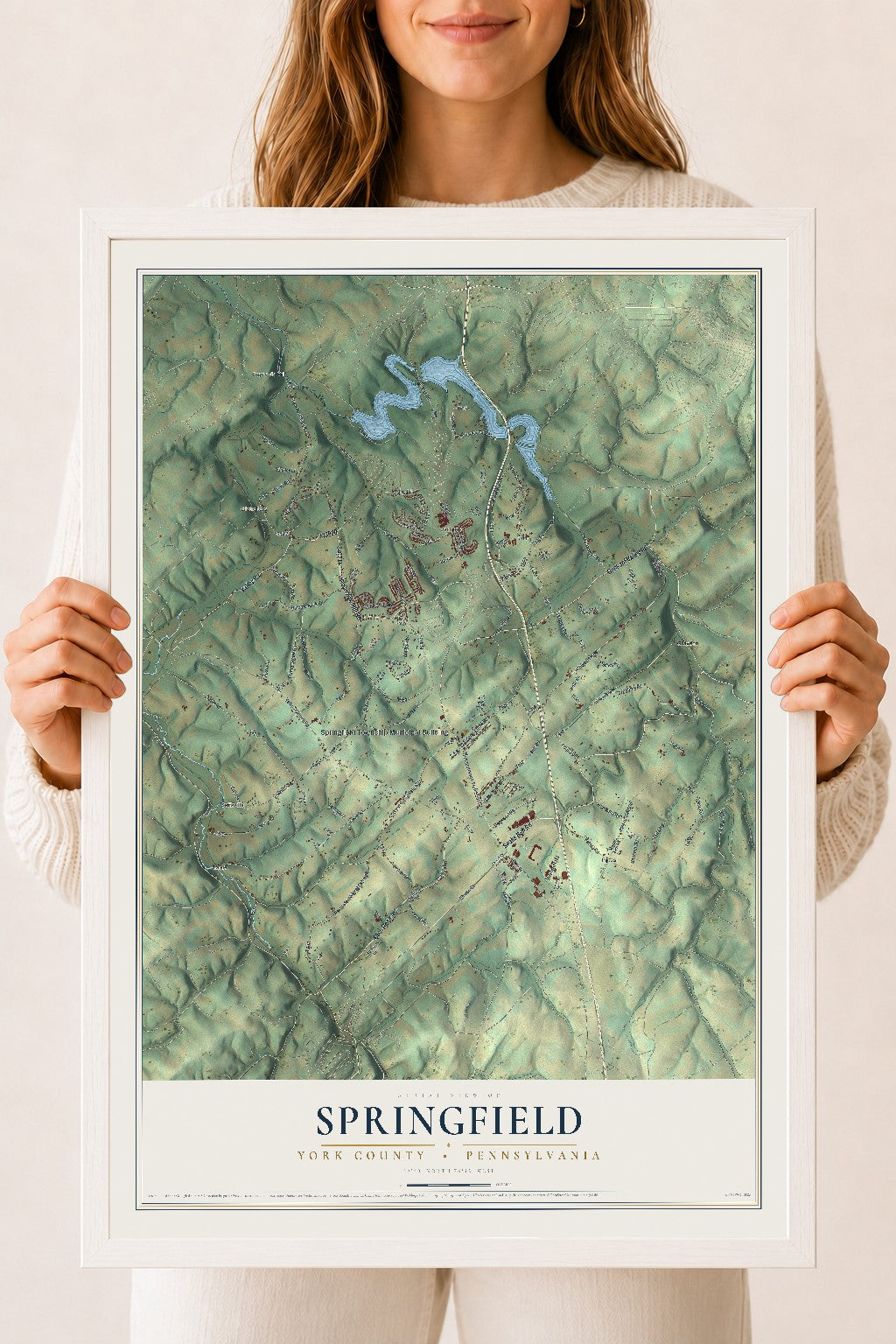 Map of Springfield, York County, Pennsylvania, 18 x 24 inch print in a white wood frame