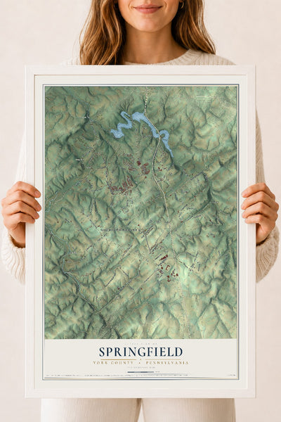 Map of Springfield, York County, Pennsylvania, 18 x 24 inch print in a white wood frame