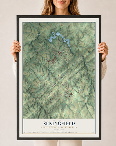 Map of Springfield, York County, Pennsylvania, 24 x 36 inch print in a black wood frame
