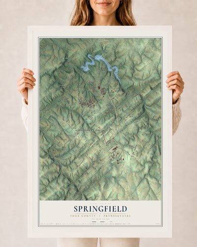 Map of Springfield, York County, Pennsylvania, 24 x 36 inch print in a white wood frame