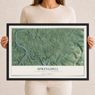Map of Springhill, Fayette County, Pennsylvania, 12 x 18 inch print in a black wood frame