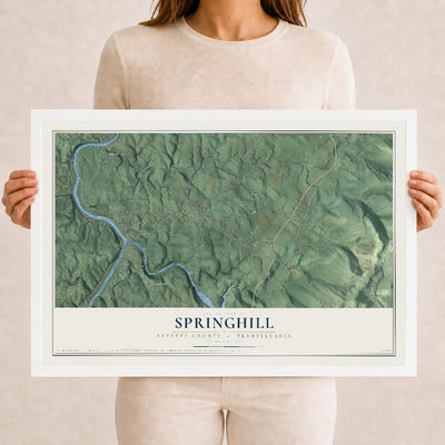 Map of Springhill, Fayette County, Pennsylvania, 12 x 18 inch print in a white wood frame