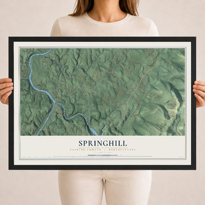 Map of Springhill, Fayette County, Pennsylvania, 18 x 24 inch print in a black wood frame
