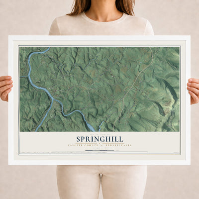 Map of Springhill, Fayette County, Pennsylvania, 18 x 24 inch print in a white wood frame
