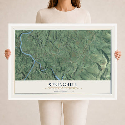 Map of Springhill, Fayette County, Pennsylvania, 24 x 36 inch print in a white wood frame