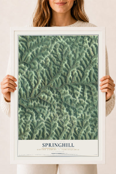 Map of Springhill, Greene County, Pennsylvania, 18 x 24 inch print in a white wood frame