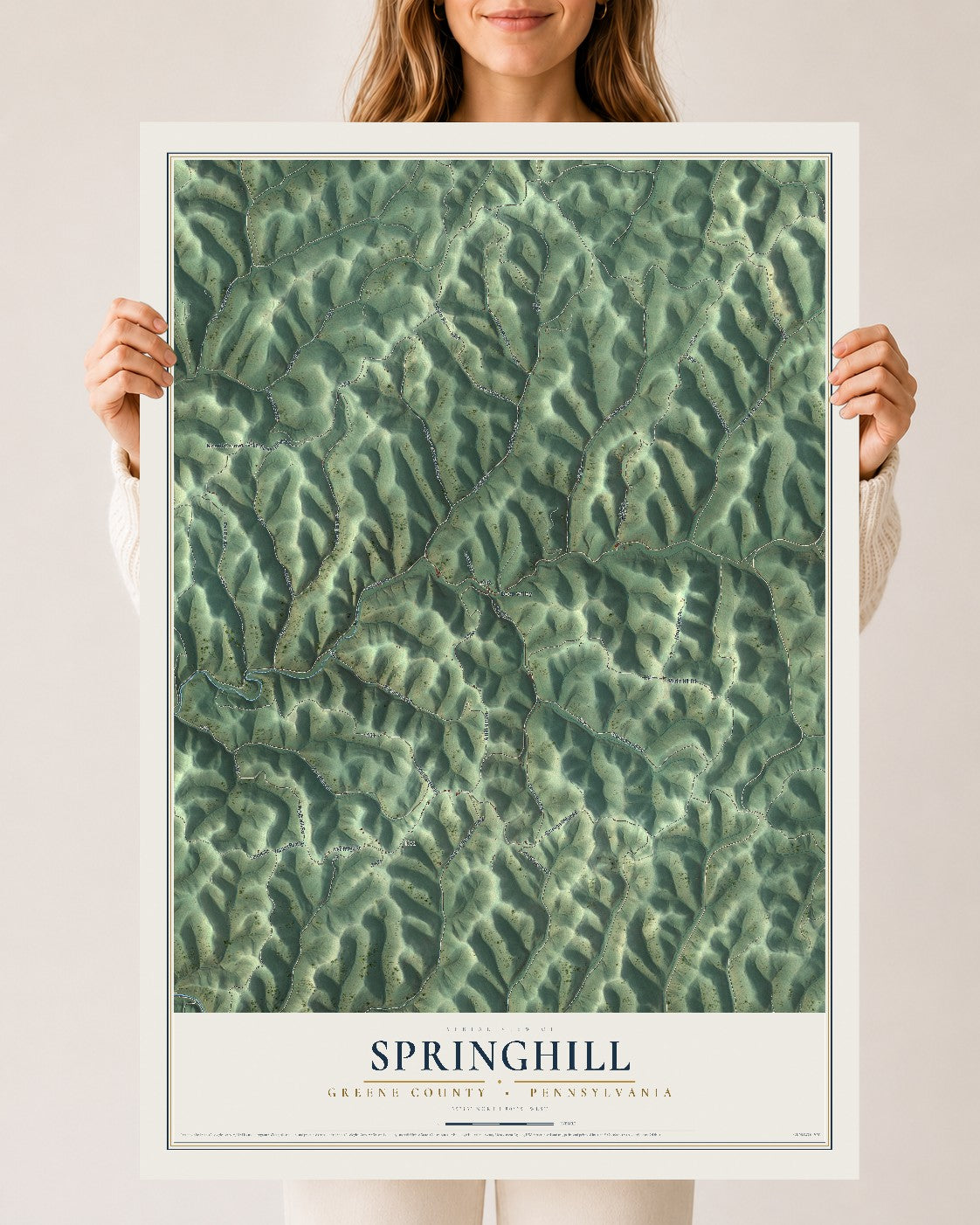 Map of Springhill, Greene County, Pennsylvania, 24 x 36 inch unframed archival matte print