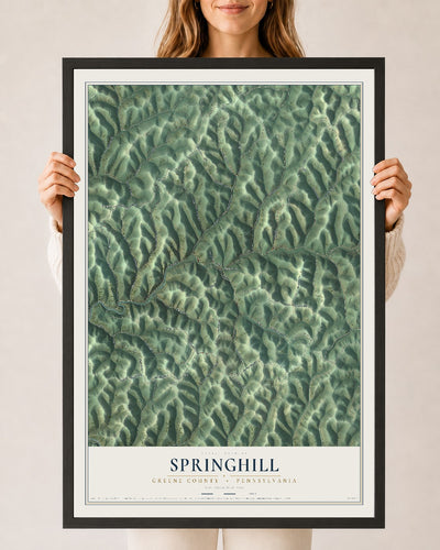 Map of Springhill, Greene County, Pennsylvania, 24 x 36 inch print in a black wood frame