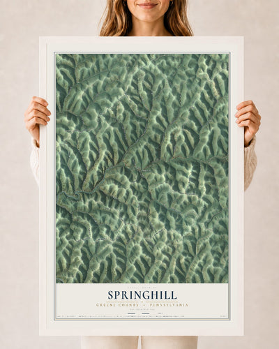 Map of Springhill, Greene County, Pennsylvania, 24 x 36 inch print in a white wood frame