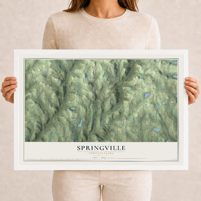 Map of Springville, Pennsylvania, 12 x 18 inch print in a white wood frame