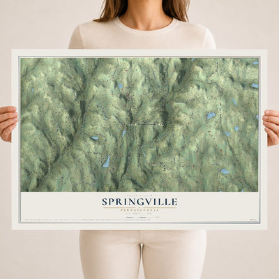 Map of Springville, Pennsylvania, 18 x 24 inch unframed archival matte print