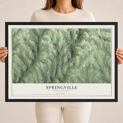 Map of Springville, Pennsylvania, 18 x 24 inch print in a black wood frame