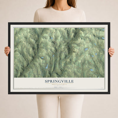 Map of Springville, Pennsylvania, 24 x 36 inch print in a black wood frame