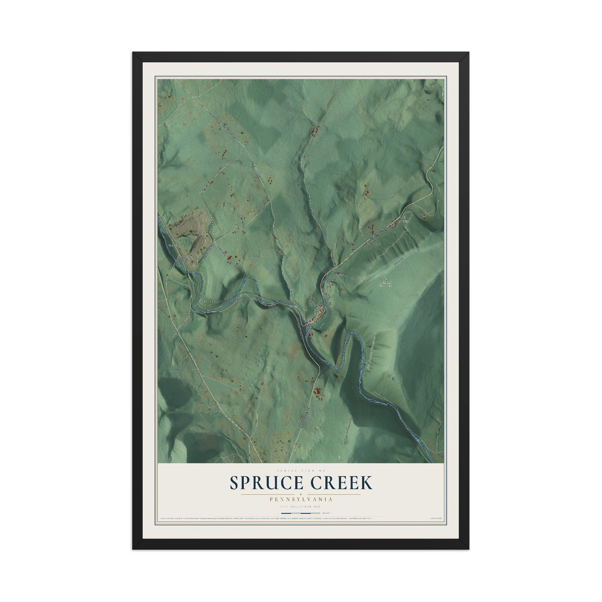 Map of Spruce Creek, Pennsylvania, 12 x 18 inch print in a black wood frame