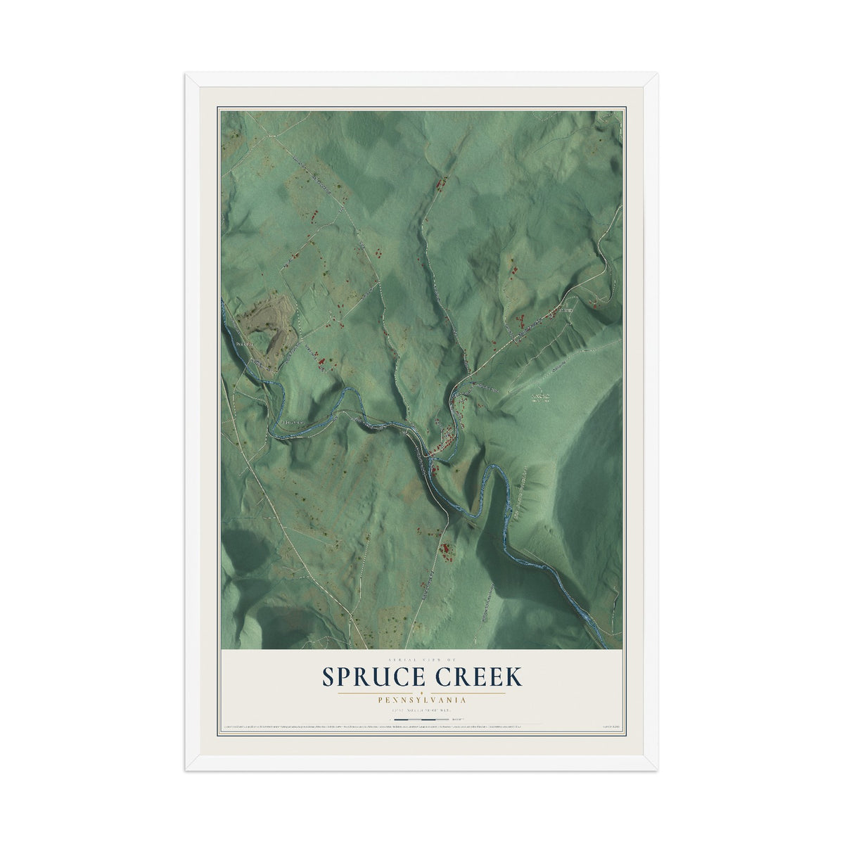 Map of Spruce Creek, Pennsylvania, 12 x 18 inch print in a white wood frame