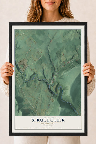 Map of Spruce Creek, Pennsylvania, 18 x 24 inch print in a black wood frame