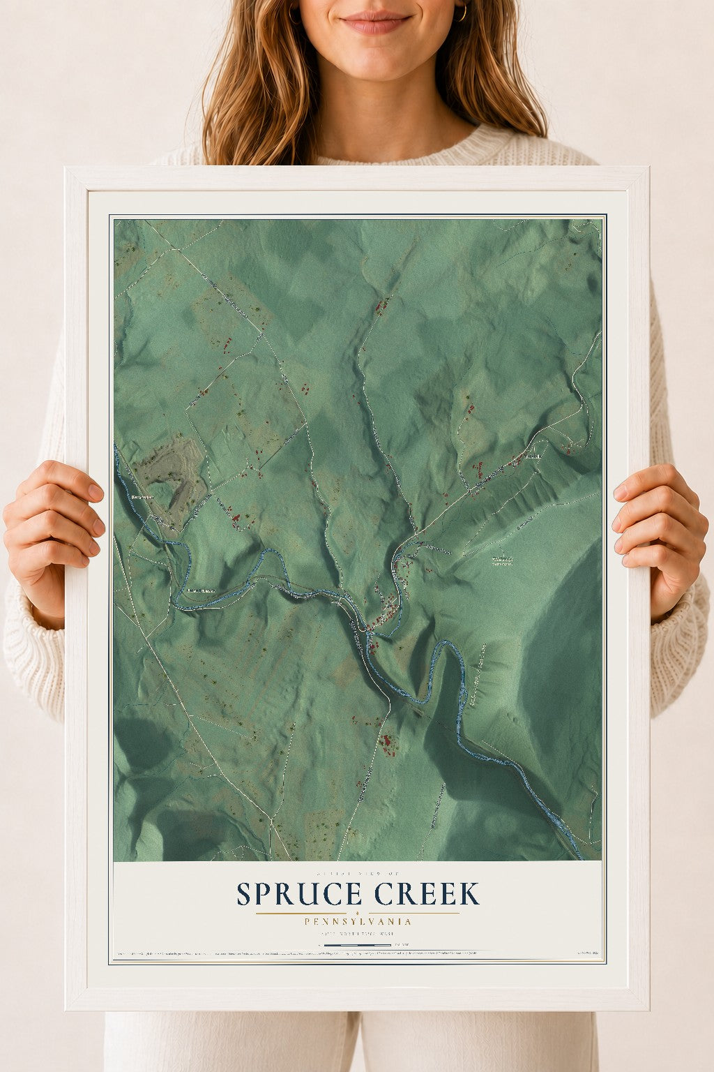 Map of Spruce Creek, Pennsylvania, 18 x 24 inch print in a white wood frame