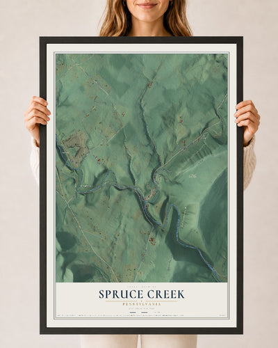 Map of Spruce Creek, Pennsylvania, 24 x 36 inch print in a black wood frame