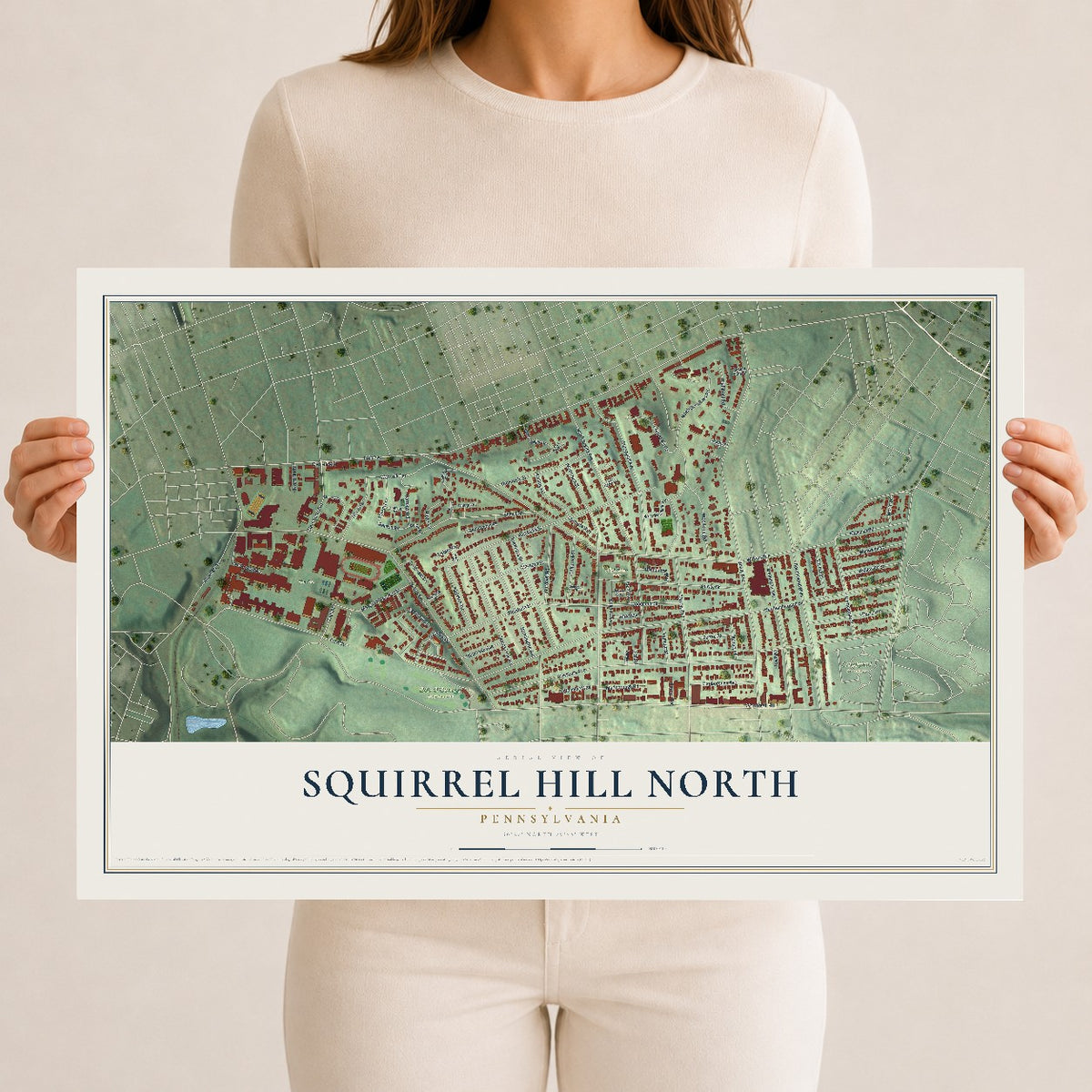 Map of Squirrel Hill North, Pennsylvania, 12 x 18 inch unframed archival matte print