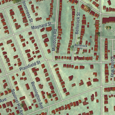 Close-up of the map of Squirrel Hill North, Pennsylvania print showing street and building detail