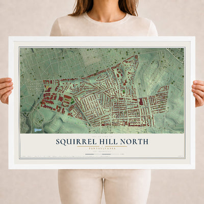 Map of Squirrel Hill North, Pennsylvania, 18 x 24 inch print in a white wood frame