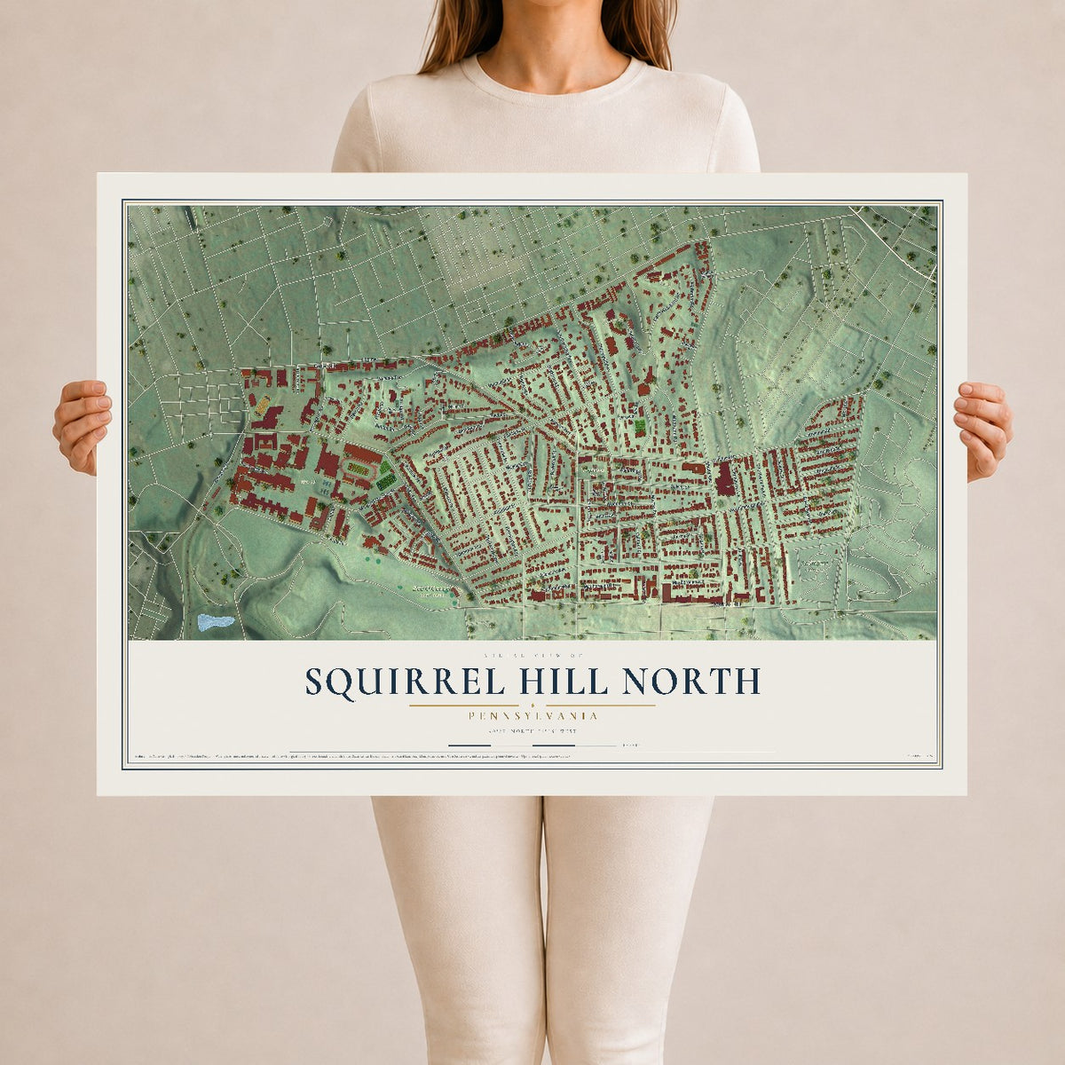 Map of Squirrel Hill North, Pennsylvania, 24 x 36 inch unframed archival matte print