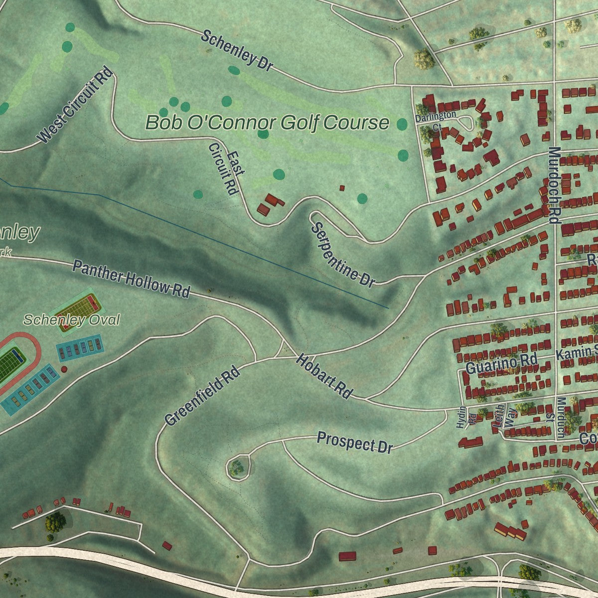 Second close-up of the map of Squirrel Hill South, Pennsylvania print showing more streets and buildings