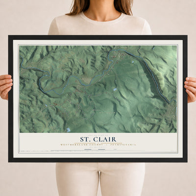 Map of St. Clair, Westmoreland County, Pennsylvania, 18 x 24 inch print in a black wood frame