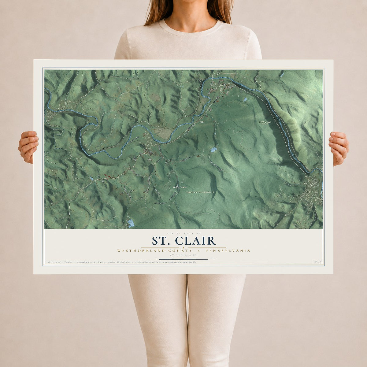 Map of St. Clair, Westmoreland County, Pennsylvania, 24 x 36 inch unframed archival matte print