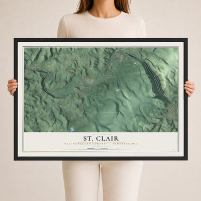 Map of St. Clair, Westmoreland County, Pennsylvania, 24 x 36 inch print in a black wood frame