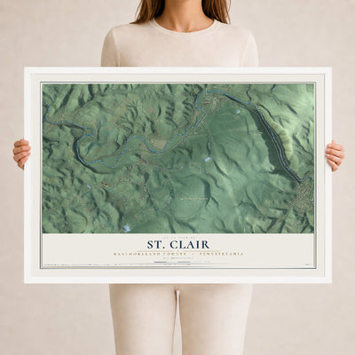 Map of St. Clair, Westmoreland County, Pennsylvania, 24 x 36 inch print in a white wood frame