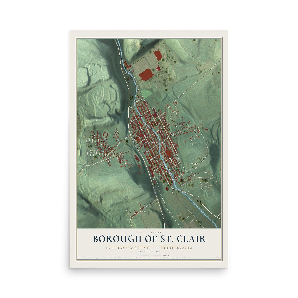 Map of the Borough of St. Clair, Schuylkill County, Pennsylvania, 12 x 18 inch unframed archival matte print