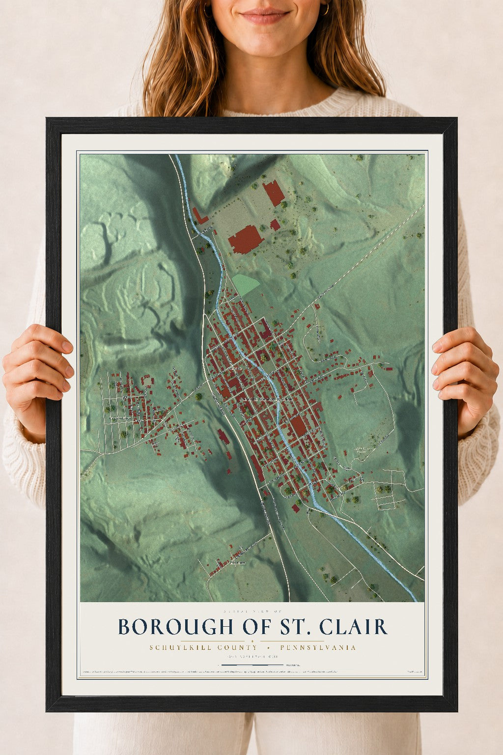 Map of the Borough of St. Clair, Schuylkill County, Pennsylvania, 18 x 24 inch print in a black wood frame
