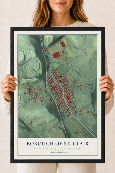 Map of the Borough of St. Clair, Schuylkill County, Pennsylvania, 18 x 24 inch print in a black wood frame