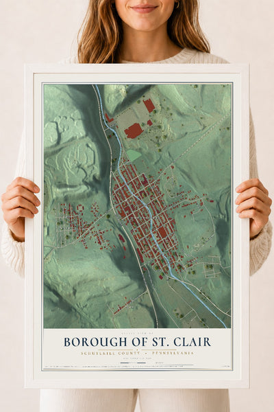 Map of the Borough of St. Clair, Schuylkill County, Pennsylvania, 18 x 24 inch print in a white wood frame