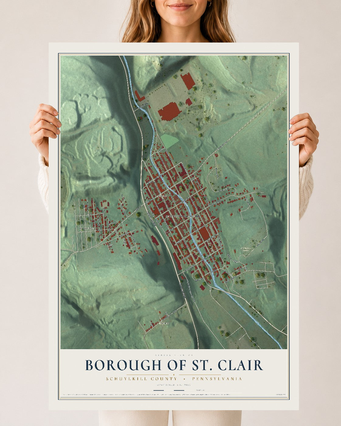 Map of the Borough of St. Clair, Schuylkill County, Pennsylvania, 24 x 36 inch unframed archival matte print