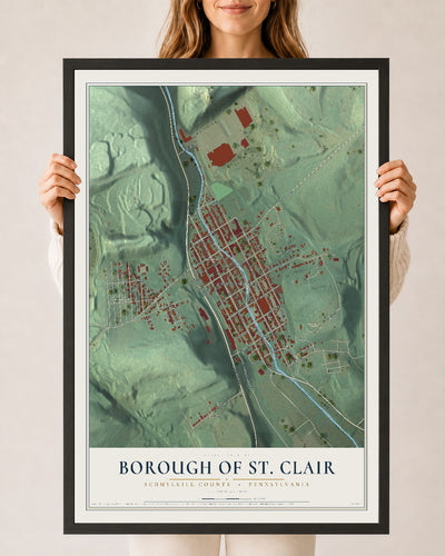 Map of the Borough of St. Clair, Schuylkill County, Pennsylvania, 24 x 36 inch print in a black wood frame