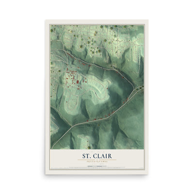Map of St. Clair, Pennsylvania, 12 x 18 inch unframed archival matte print
