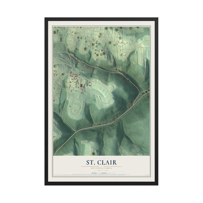 Map of St. Clair, Pennsylvania, 12 x 18 inch print in a black wood frame