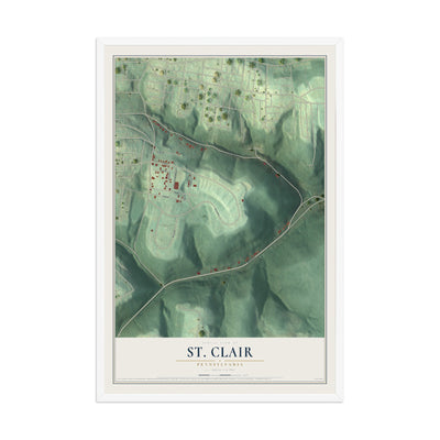 Map of St. Clair, Pennsylvania, 12 x 18 inch print in a white wood frame