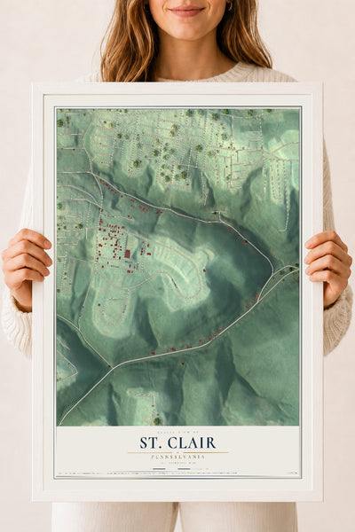 Map of St. Clair, Pennsylvania, 18 x 24 inch print in a white wood frame
