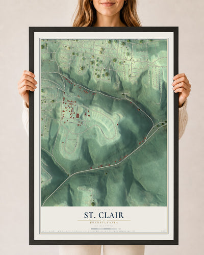 Map of St. Clair, Pennsylvania, 24 x 36 inch print in a black wood frame