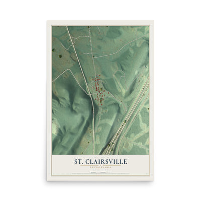 Map of St. Clairsville, Pennsylvania, 12 x 18 inch unframed archival matte print