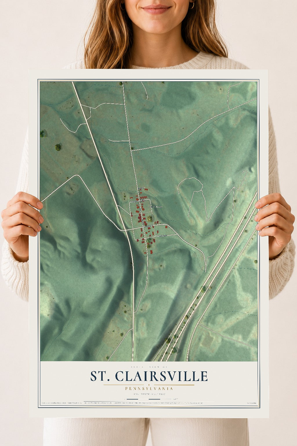 Map of St. Clairsville, Pennsylvania, 18 x 24 inch unframed archival matte print