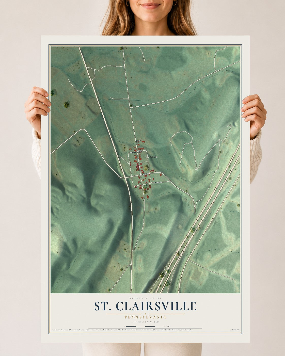 Map of St. Clairsville, Pennsylvania, 24 x 36 inch unframed archival matte print